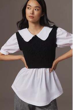 Anthropologie Maeve Peter Pan Collar Twofer Sweater Top Size Medium